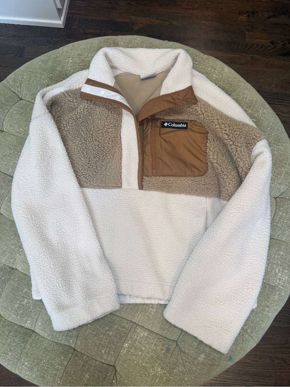 Columbia Sherpa Pullover Jacket in Cream & Tan